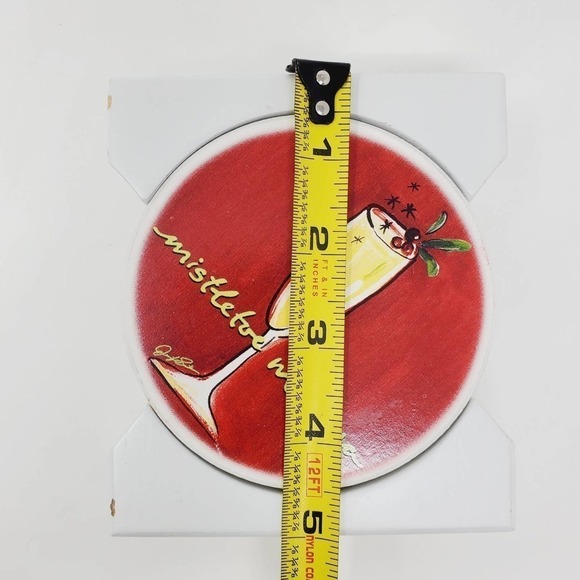 16. Ceramic Martini Mistletoe Mimosa Round Holiday Party Coasters Set of 4 - Picture 10 of 13